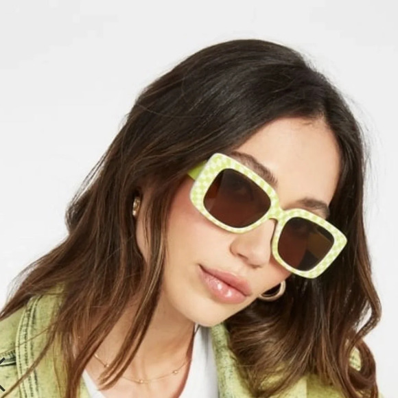 - New! Checkered Frame Sunglasses Color: Wild Lime - Picture 6 of 8